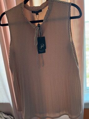 Adrianna Papell Blush Sleeveless Polka Dot Tie-Neck Blouse